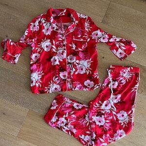 PJ SALVAGE “Waterflower Bloom-Red” lightweight floral PJs Set (like new!) medium